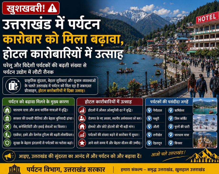 उत्तराखंड में पर्यटन कारोबार को मिला बढ़ावा, होटल कारोबारियों में उत्साह