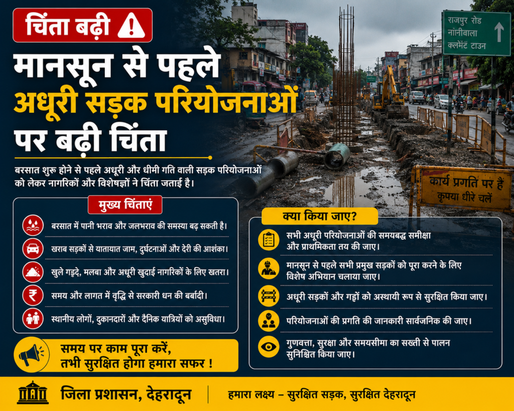 मानसून से पहले अधूरी सड़क परियोजनाओं पर बढ़ी चिंता