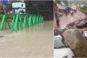 रुद्रप्रयाग में बारिश से आपदा जैसे हालात, खतरे के निशान के ऊपर नदियां, पुल डूबा, अगस्त्यमुनि में कार के ऊपर गिरा बोल्डर